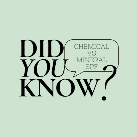 Infographic: Did you know? Chemical vs Mineral SPF in speech bubble on pale green background.